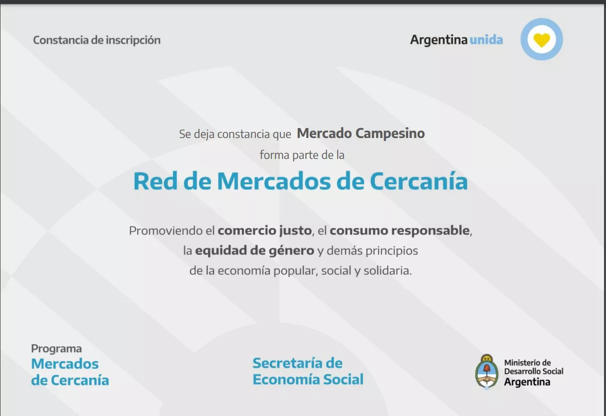 Certificado red de mercados de cercania